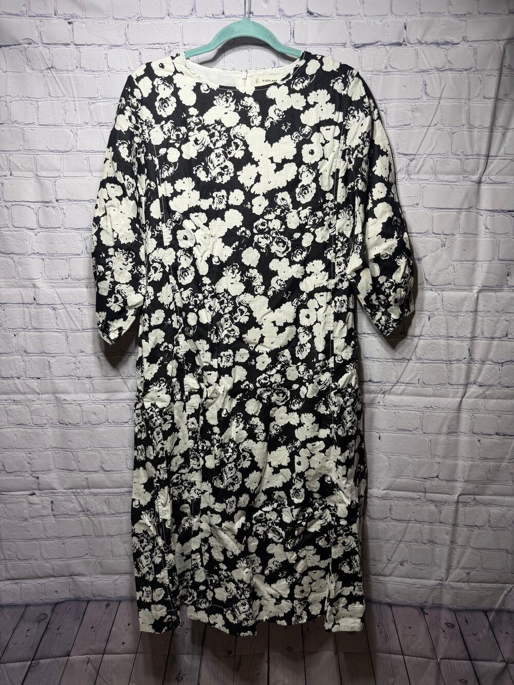 Everlane Womens Linen A-Line Midi Dress Black White Size 2 Casual NWOT
